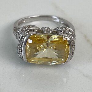 Sterling Silver Citrine & CZ Ring Size 6.5 Elegant Cocktail Bling East West Kay